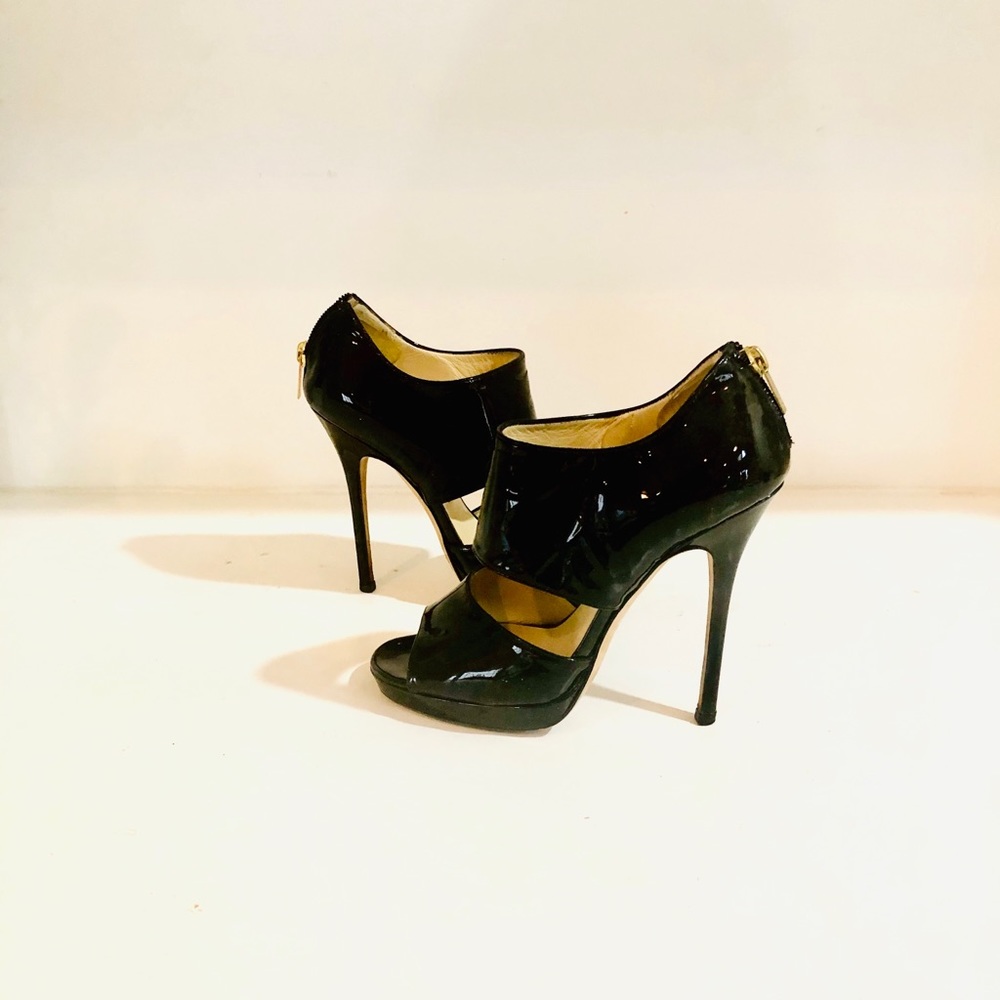 Jimmy Choo patent zip backs